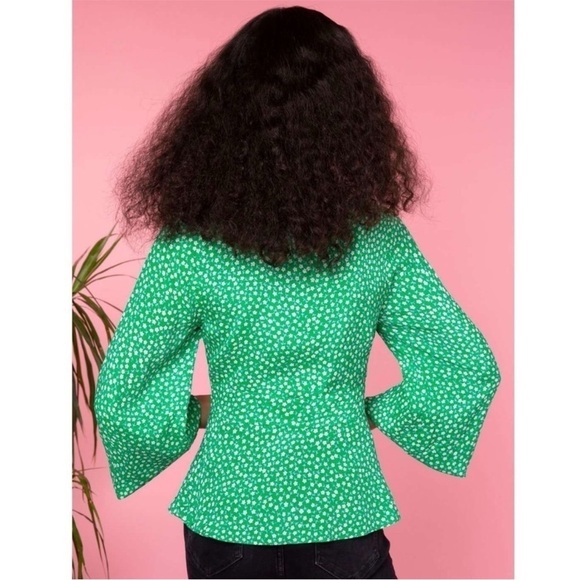 RIXO Silk Ditsy Floral Puff Long Sleeve V-Neck Empire Waist Ruffle Peplum Top XS - Picture 11 of 13